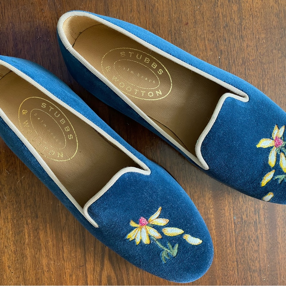 Stubbs & Wootton Blue Floral Loafers